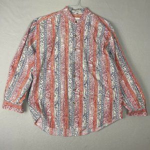 Perry Ellis Portfolio Men's Mock Neck Floral Paisley Button Down Shirt Large